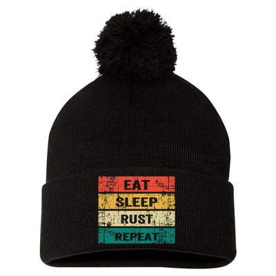 Eat Sleep Rust Repeat Funny Gaming Sports Meme Pom Pom 12in Knit Beanie