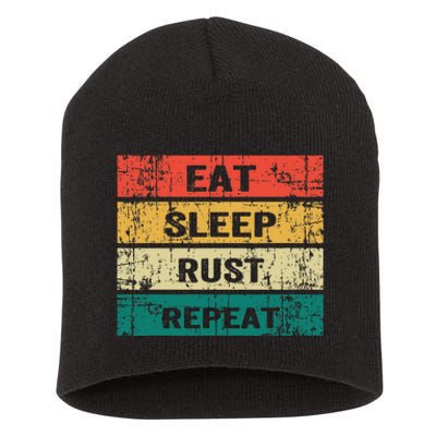 Eat Sleep Rust Repeat Funny Gaming Sports Meme Short Acrylic Beanie