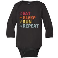 Eat Sleep Run Repeat Funny Vintage Running Runner Baby Long Sleeve Bodysuit