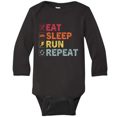 Eat Sleep Run Repeat Funny Vintage Running Runner Baby Long Sleeve Bodysuit