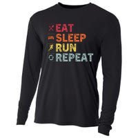 Eat Sleep Run Repeat Funny Vintage Running Runner Cooling Performance Long Sleeve Crew