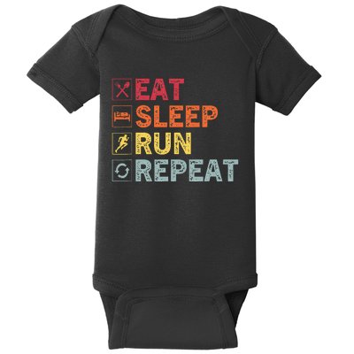 Eat Sleep Run Repeat Funny Vintage Running Runner Baby Bodysuit