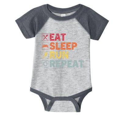 Eat Sleep Run Repeat Funny Vintage Running Runner Infant Baby Jersey Bodysuit