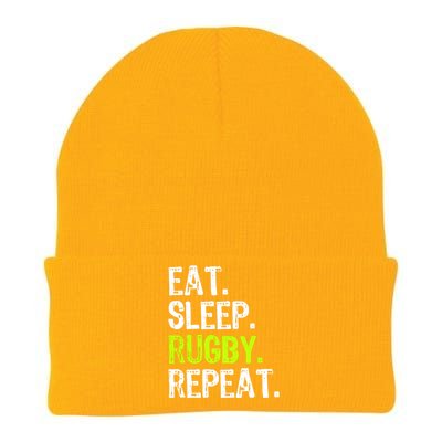 Eat Sleep Rugby Repeat Player Fan Lover Funny Knit Cap Winter Beanie