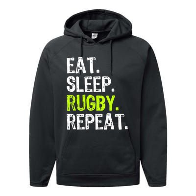 Eat Sleep Rugby Repeat Player Fan Lover Funny Performance Fleece Hoodie