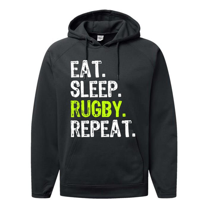 Eat Sleep Rugby Repeat Player Fan Lover Funny Performance Fleece Hoodie