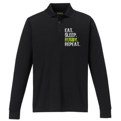 Eat Sleep Rugby Repeat Player Fan Lover Funny Performance Long Sleeve Polo