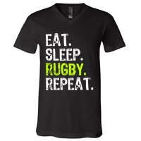 Eat Sleep Rugby Repeat Player Fan Lover Funny V-Neck T-Shirt