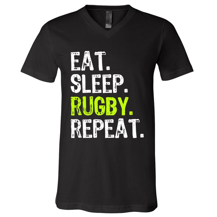 Eat Sleep Rugby Repeat Player Fan Lover Funny V-Neck T-Shirt