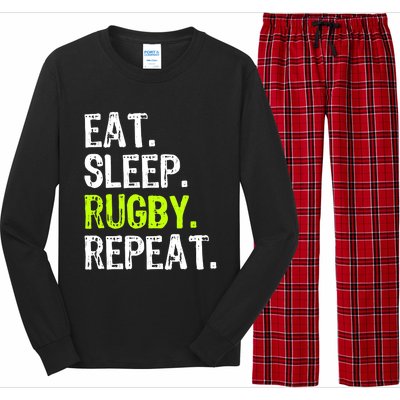 Eat Sleep Rugby Repeat Player Fan Lover Funny Long Sleeve Pajama Set