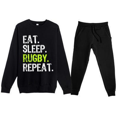 Eat Sleep Rugby Repeat Player Fan Lover Funny Premium Crewneck Sweatsuit Set