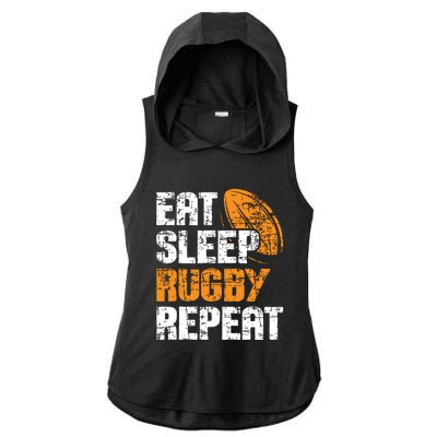 Eat Sleep Rugby Repeat Rugby Player Coach Sports Lover Ladies PosiCharge Tri-Blend Wicking Draft Hoodie Tank