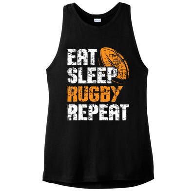 Eat Sleep Rugby Repeat Rugby Player Coach Sports Lover Ladies PosiCharge Tri-Blend Wicking Tank