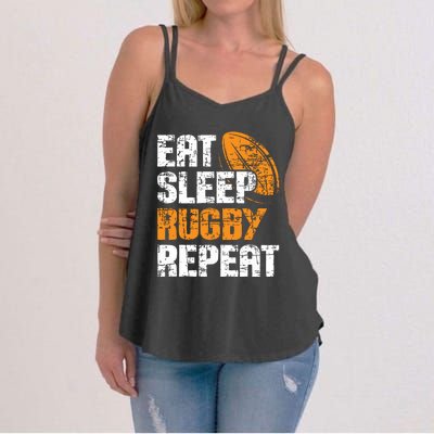 Eat Sleep Rugby Repeat Rugby Player Coach Sports Lover Women's Strappy Tank