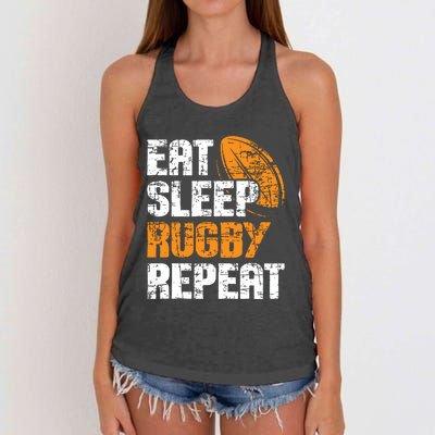 Eat Sleep Rugby Repeat Rugby Player Coach Sports Lover Women's Knotted Racerback Tank