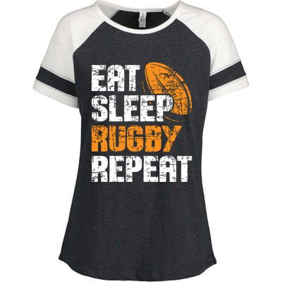 Eat Sleep Rugby Repeat Rugby Player Coach Sports Lover Enza Ladies Jersey Colorblock Tee