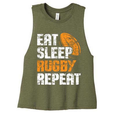 Eat Sleep Rugby Repeat Rugby Player Coach Sports Lover Women's Racerback Cropped Tank