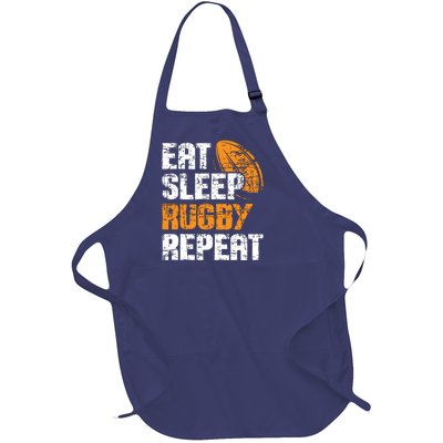 Eat Sleep Rugby Repeat Rugby Player Coach Sports Lover Full-Length Apron With Pockets