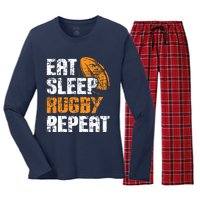 Eat Sleep Rugby Repeat Rugby Player Coach Sports Lover Women's Long Sleeve Flannel Pajama Set 