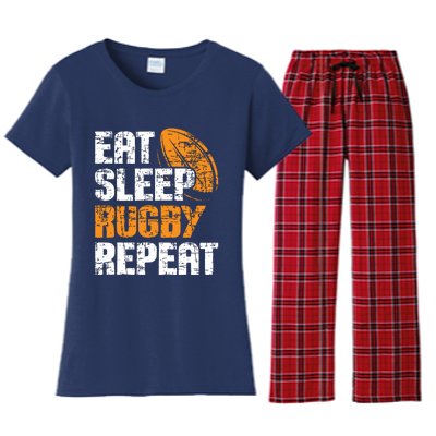 Eat Sleep Rugby Repeat Rugby Player Coach Sports Lover Women's Flannel Pajama Set