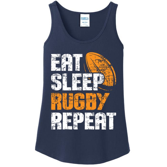 Eat Sleep Rugby Repeat Rugby Player Coach Sports Lover Ladies Essential Tank