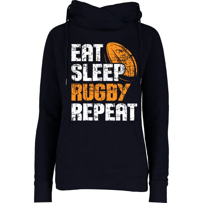 Eat Sleep Rugby Repeat Rugby Player Coach Sports Lover Womens Funnel Neck Pullover Hood