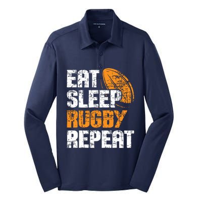 Eat Sleep Rugby Repeat Rugby Player Coach Sports Lover Silk Touch Performance Long Sleeve Polo