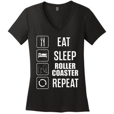 Eat Sleep Roller Coaster Repeat Rollercoaster Women's V-Neck T-Shirt