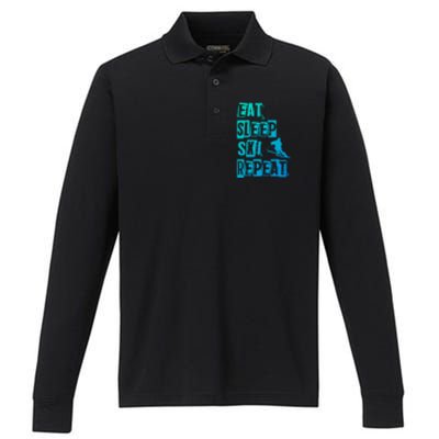 Eat Sleep Ski Repeat Gift Performance Long Sleeve Polo