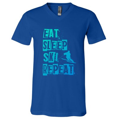 Eat Sleep Ski Repeat Gift V-Neck T-Shirt