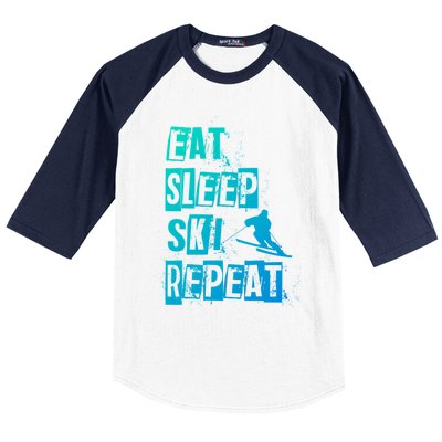 Eat Sleep Ski Repeat Gift Baseball Sleeve Shirt