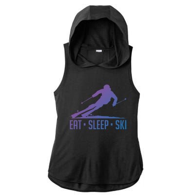 Eat Sleep Ski Skiing Skier Snow Winter Vacation Gift Ladies PosiCharge Tri-Blend Wicking Draft Hoodie Tank