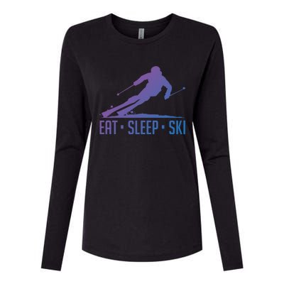 Eat Sleep Ski Skiing Skier Snow Winter Vacation Gift Womens Cotton Relaxed Long Sleeve T-Shirt