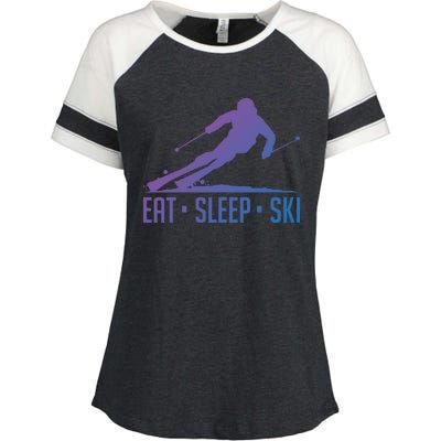 Eat Sleep Ski Skiing Skier Snow Winter Vacation Gift Enza Ladies Jersey Colorblock Tee