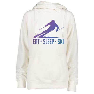 Eat Sleep Ski Skiing Skier Snow Winter Vacation Gift Womens Funnel Neck Pullover Hood