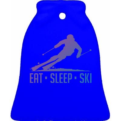 Eat Sleep Ski Skiing Skier Snow Winter Vacation Gift Ceramic Bell Ornament