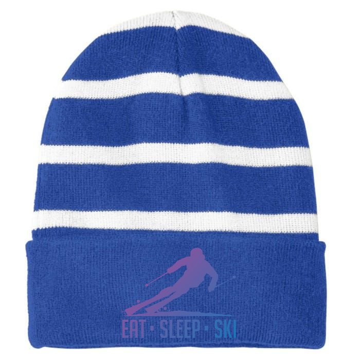 Eat Sleep Ski Skiing Skier Snow Winter Vacation Gift Striped Beanie with Solid Band