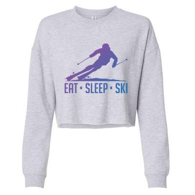 Eat Sleep Ski Skiing Skier Snow Winter Vacation Gift Cropped Pullover Crew