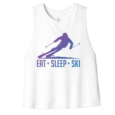 Eat Sleep Ski Skiing Skier Snow Winter Vacation Gift Women's Racerback Cropped Tank