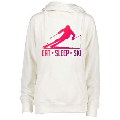 Eat Sleep Ski Skiing Skier Snow Winter Vacation Gift Womens Funnel Neck Pullover Hood