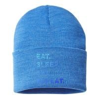 Eat Sleep Ski Repeat Humor Distressed Casual Funny Gift Sustainable Knit Beanie