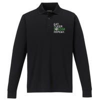 Eat Sleep Soccer Repeat For Soccer Player Coach Gift Performance Long Sleeve Polo