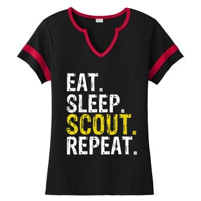 Eat Sleep Scout Repeat Gift Camping Backpacking Ladies Halftime Notch Neck Tee