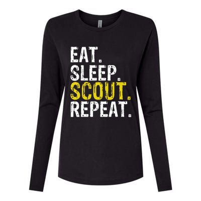 Eat Sleep Scout Repeat Gift Camping Backpacking Womens Cotton Relaxed Long Sleeve T-Shirt