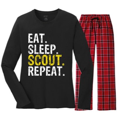 Eat Sleep Scout Repeat Gift Camping Backpacking Women's Long Sleeve Flannel Pajama Set 