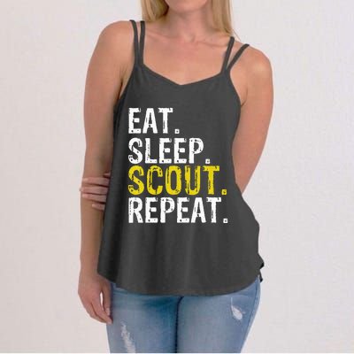 Eat Sleep Scout Repeat Gift Camping Backpacking Women's Strappy Tank