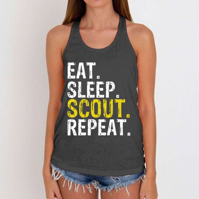 Eat Sleep Scout Repeat Gift Camping Backpacking Women's Knotted Racerback Tank