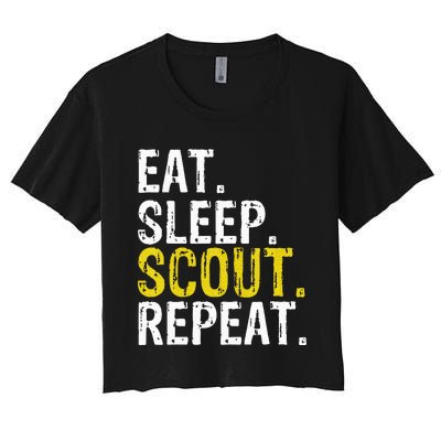 Eat Sleep Scout Repeat Gift Camping Backpacking Women's Crop Top Tee