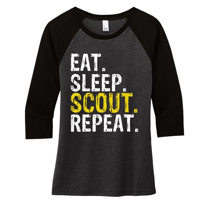 Eat Sleep Scout Repeat Gift Camping Backpacking Women's Tri-Blend 3/4-Sleeve Raglan Shirt