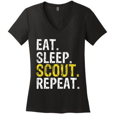 Eat Sleep Scout Repeat Gift Camping Backpacking Women's V-Neck T-Shirt